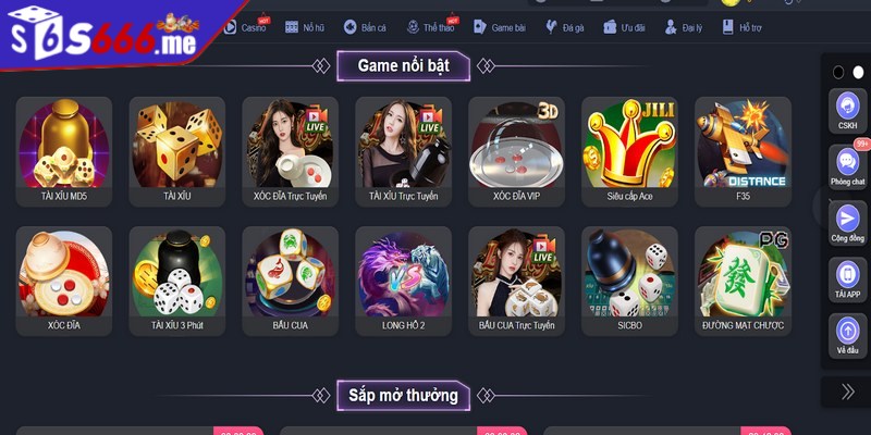 S66 cung cấp đa dạng các sảnh game khác nhau 